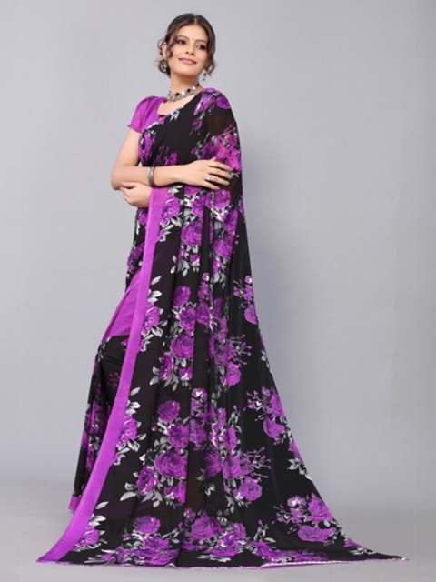 

Yashika Violet & Black Floral Georgette Saree