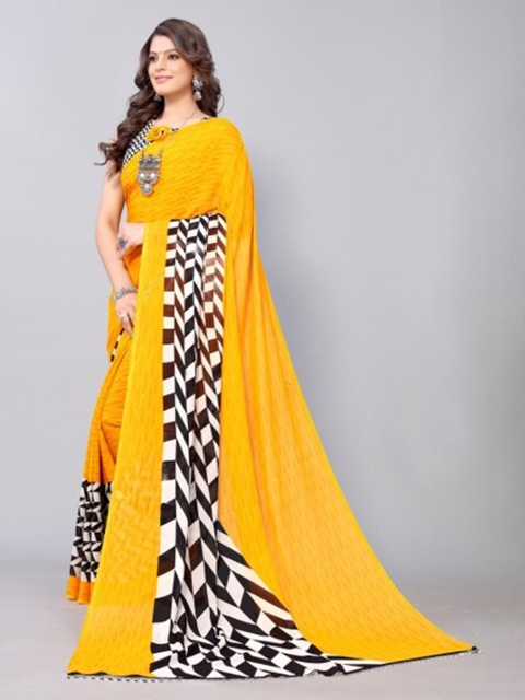 

Yashika Yellow & White Georgette Saree