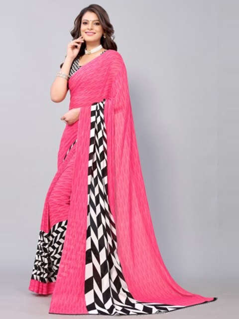 

Yashika Pink & Black Georgette Saree