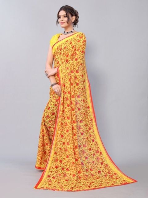 

Yashika Yellow & Red Floral Georgette Saree