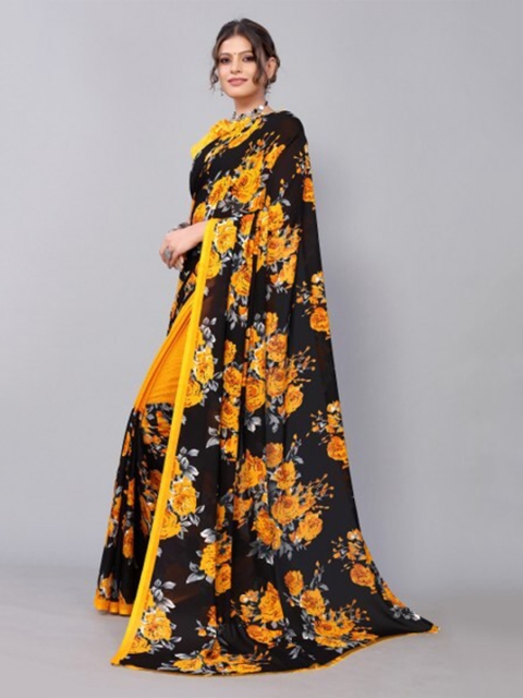 

Yashika Yellow & Black Floral Georgette Saree