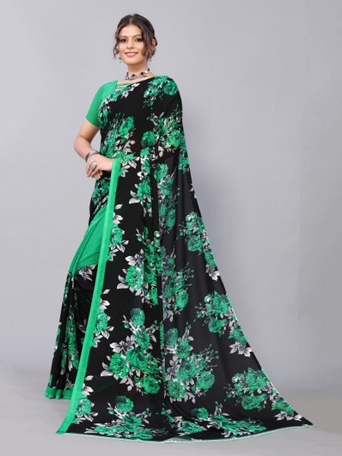 

Yashika Green & Black Floral Georgette Saree