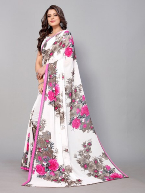 

Yashika Pink & White Floral Georgette Saree
