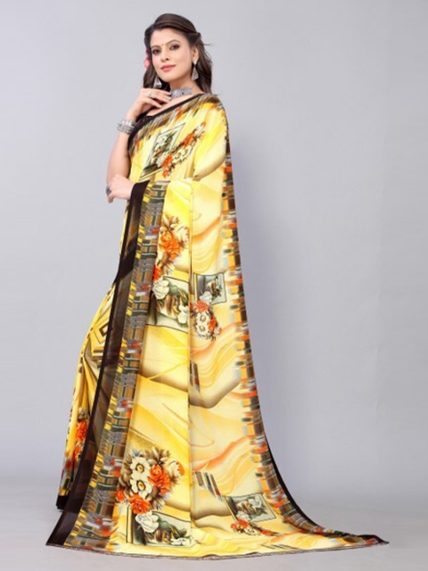 

Yashika Yellow & Black Floral Georgette Saree