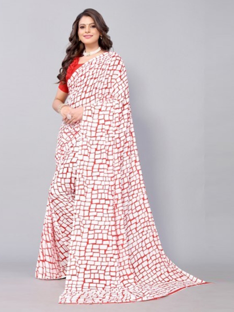 

Yashika Red & White Georgette Saree