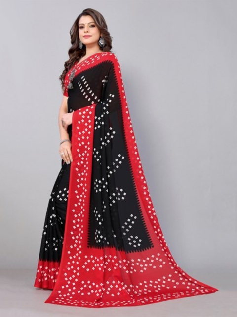 

Yashika Black & Red Bandhani Georgette Saree