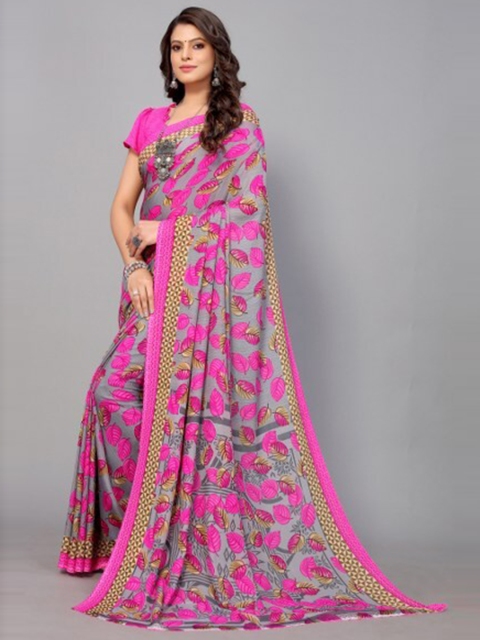 

Yashika Pink & Grey Floral Georgette Saree