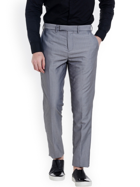 

Jack & Jones Men Grey Tailored Regular Fit Self-Design Formal Trousers