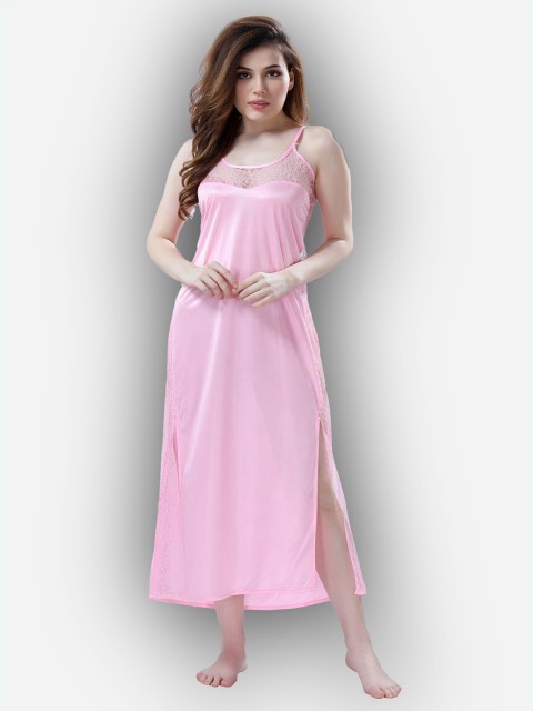 

Romaisa Women Pink Solid Satin Maxi Nightdress