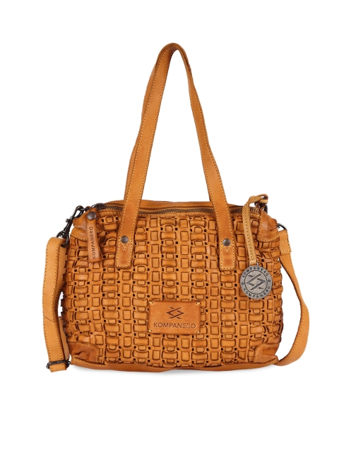

KOMPANERO Orange Textured Leather Lace Sling Bag with Quilted