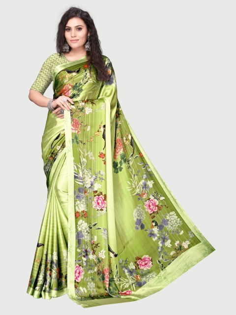 

Rekha Maniyar Sea Green & Pink Floral Printed Satin Saree