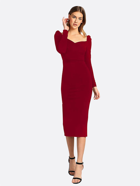 

LONDON BELLY Maroon Layered Bodycon Midi Dress