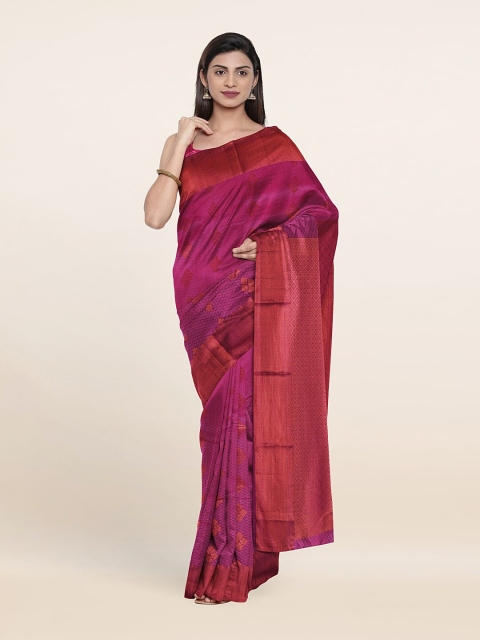 

Pothys Magenta & Copper-Toned Woven Design Zari Pure Silk Saree