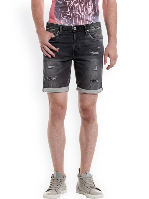 

Jack & Jones Men Grey Washed Regular Fit Denim Shorts