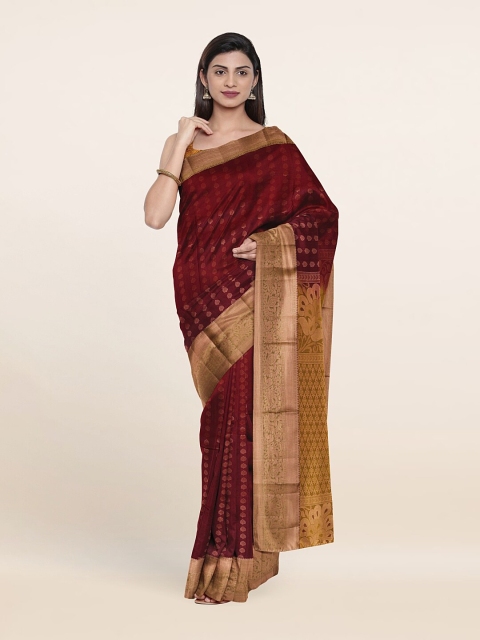 

Pothys Maroon & Gold-Toned Ethnic Motifs Zari Pure Silk Saree