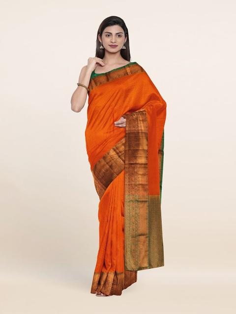 

Pothys Orange & Green Woven Design Zari Pure Silk Saree
