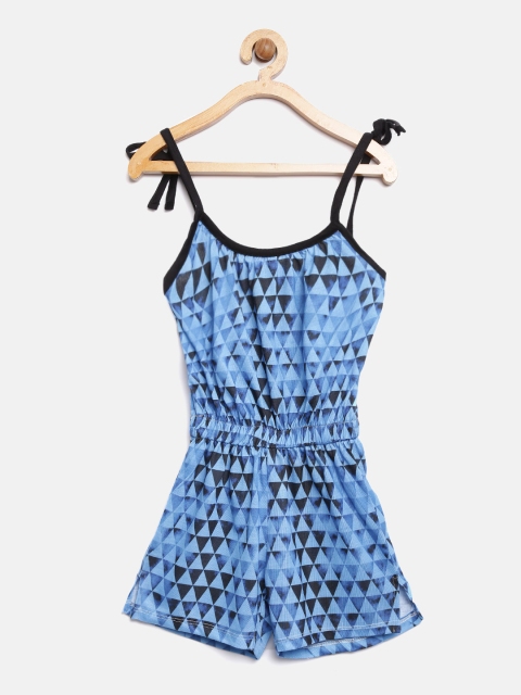 

YK Girls Blue Printed Playsuit