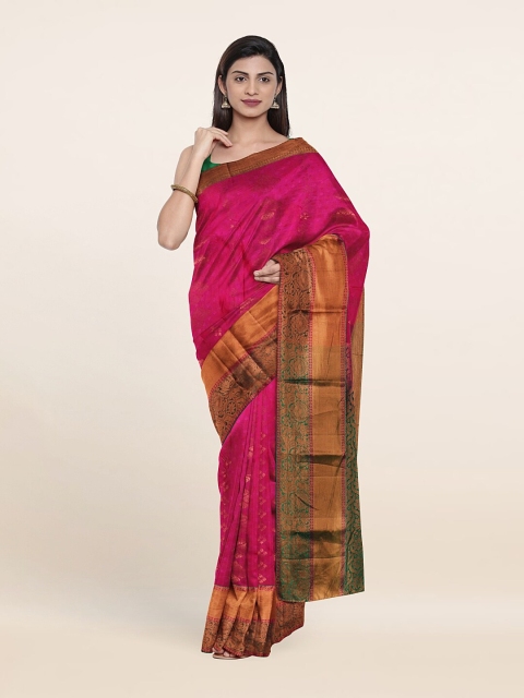 

Pothys Pink & Green Woven Design Zari Pure Silk Saree