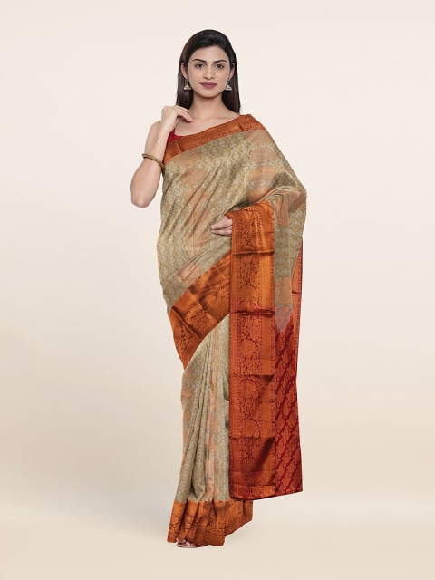 

Pothys Cream-Coloured & Copper-Toned Woven Design Zari Pure Silk Saree