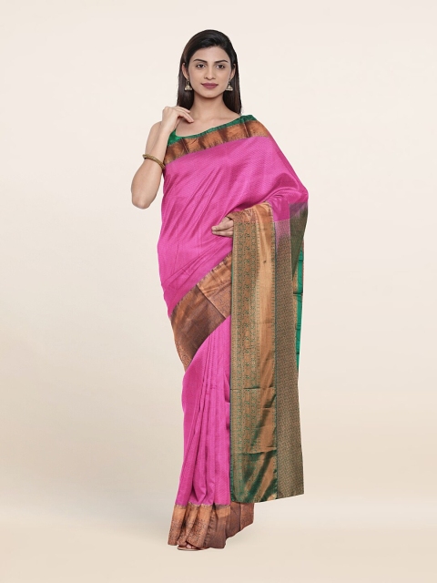 

Pothys Pink & Green Woven Design Zari Pure Silk Saree