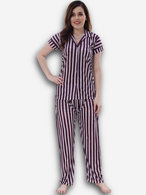 

Romaisa Women Purple & White Striped Night suit