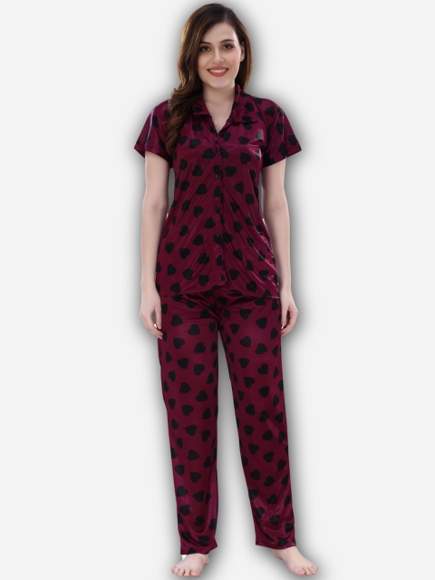 

Romaisa Women Magenta & Black Printed Night suit