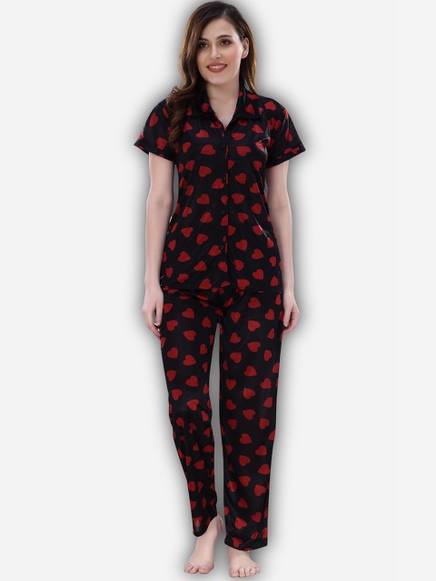 

Romaisa Women Black & Red Printed Night suit