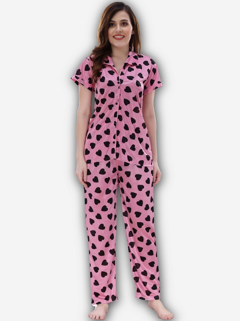 

Romaisa Women Pink & Black Printed Night suit