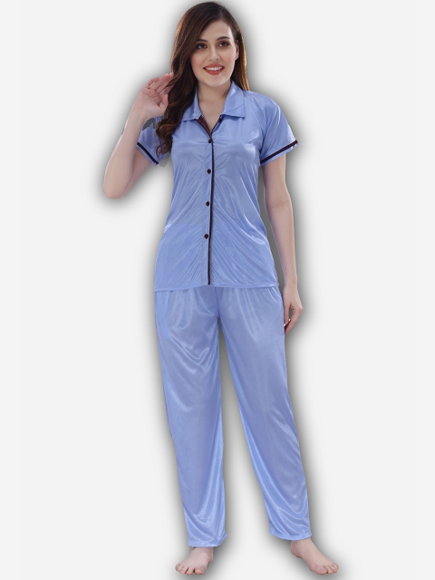 

Romaisa Women Turquoise Blue & Black Night suit