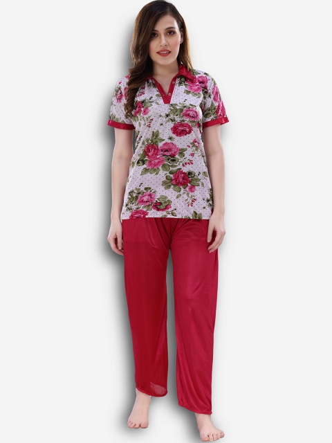 

Romaisa Women Pink & White Printed Night suit