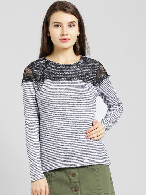 

Be Indi Women Black & Off White Striped Pullover