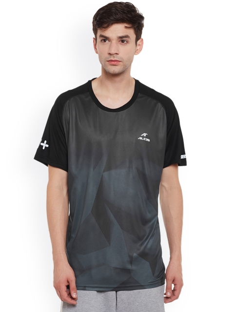 

Alcis Men Black Printed Round Neck Sports T-shirt