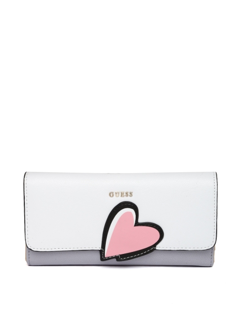 

GUESS Women White & Grey Colourblocked Three Fold Wallet