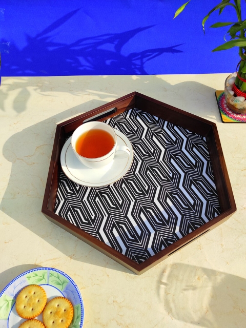 

Crayton Black Printed Hexagon Wooden Tray