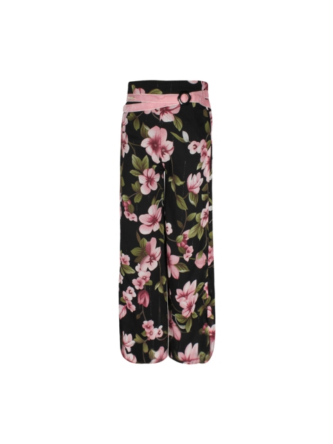 

CUTECUMBER Girls Black Floral Print Palazzos