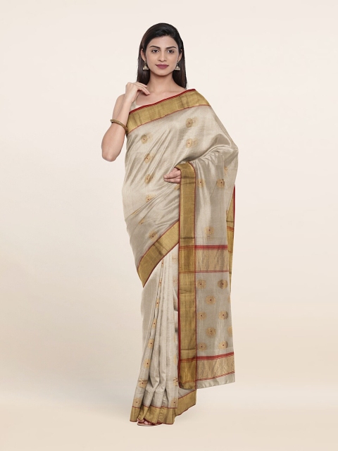 

Pothys White & Red Ethnic Motifs Zari Silk Cotton Saree