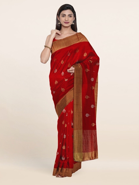 

Pothys Red & Gold-Toned Ethnic Motifs Zari Silk Cotton Saree