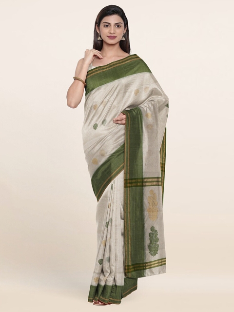 

Pothys Cream-Coloured & Gold-Toned Woven Design Zari Silk Cotton Saree