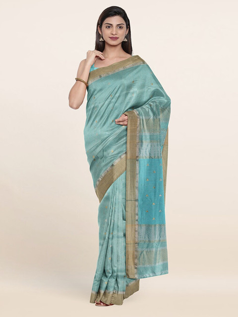 

Pothys Blue & Gold-Toned Zari Silk Cotton Saree