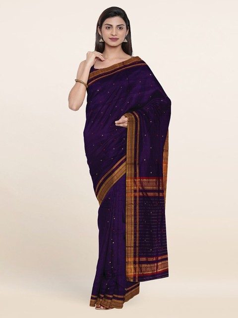 

Pothys Violet & Gold-Toned Zari Silk Cotton Saree