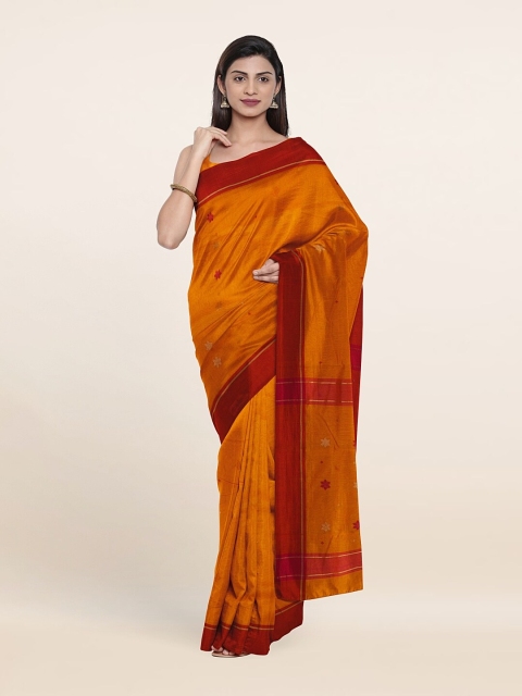 

Pothys Orange & Maroon Floral Zari Silk Cotton Saree