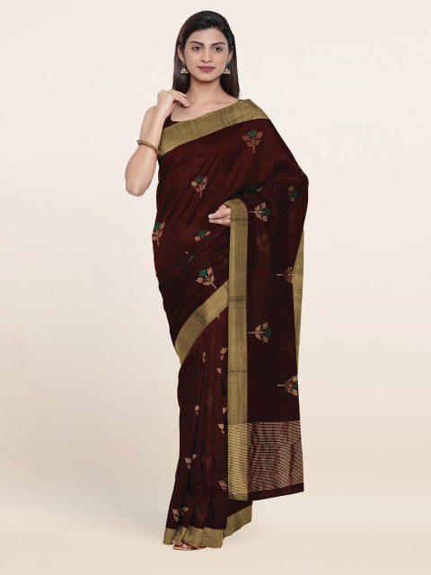 

Pothys Maroon & Gold-Toned Floral Zari Silk Cotton Saree