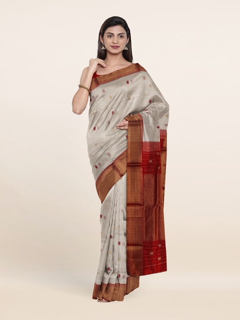 

Pothys White & Gold-Toned Woven Design Zari Silk Cotton Saree