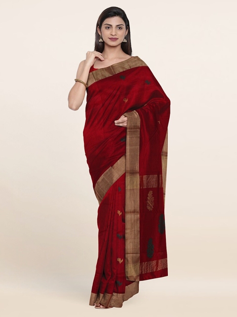 

Pothys Maroon & Gold-Toned Floral Zari Silk Cotton Saree