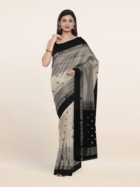 

Pothys White & Silver-Toned Zari Silk Cotton Saree