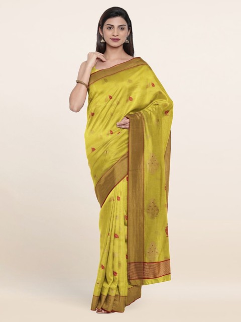 

Pothys Yellow & Red Ethnic Motifs Zari Silk Cotton Saree