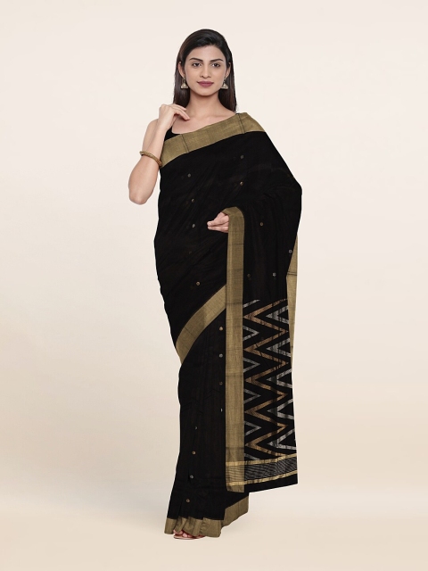 

Pothys Black & Gold-Toned Woven Design Zari Silk Cotton Saree