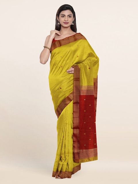 

Pothys Yellow & Rust Woven Design Zari Silk Cotton Saree
