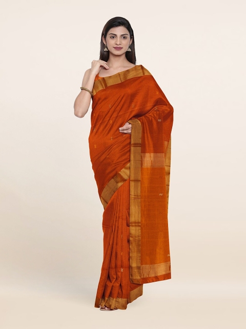 

Pothys Orange & Gold-Toned Woven Design Zari Silk Cotton Saree