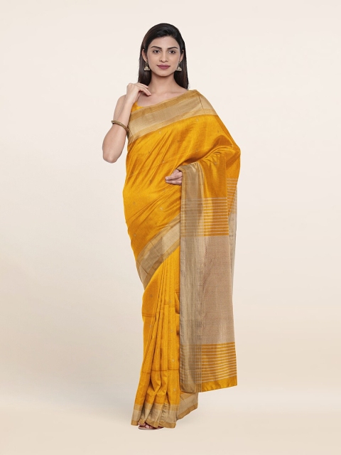 

Pothys Yellow & Gold-Toned Zari Silk Cotton Saree